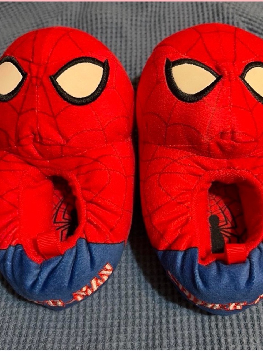 Kids Red Spider-Character Slip-On Plush Slippers